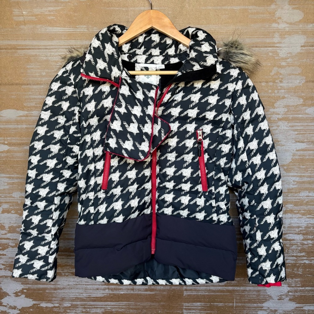 Descente Youth Houndstooth Ski Jacket Full Zip Fur Outdoor Hiking Kids 12